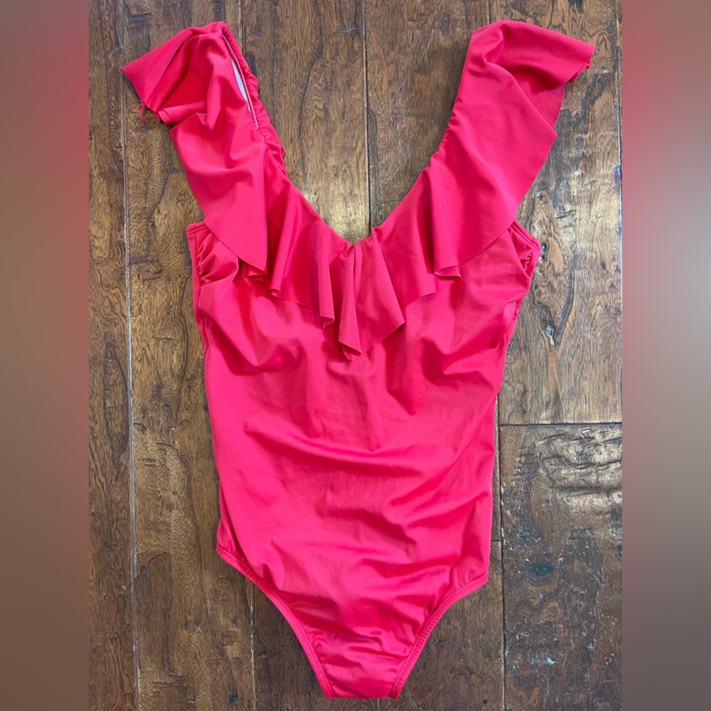 NWT Bal Harbour Swim Red Ruffle One Piece Swimsuit Size 12